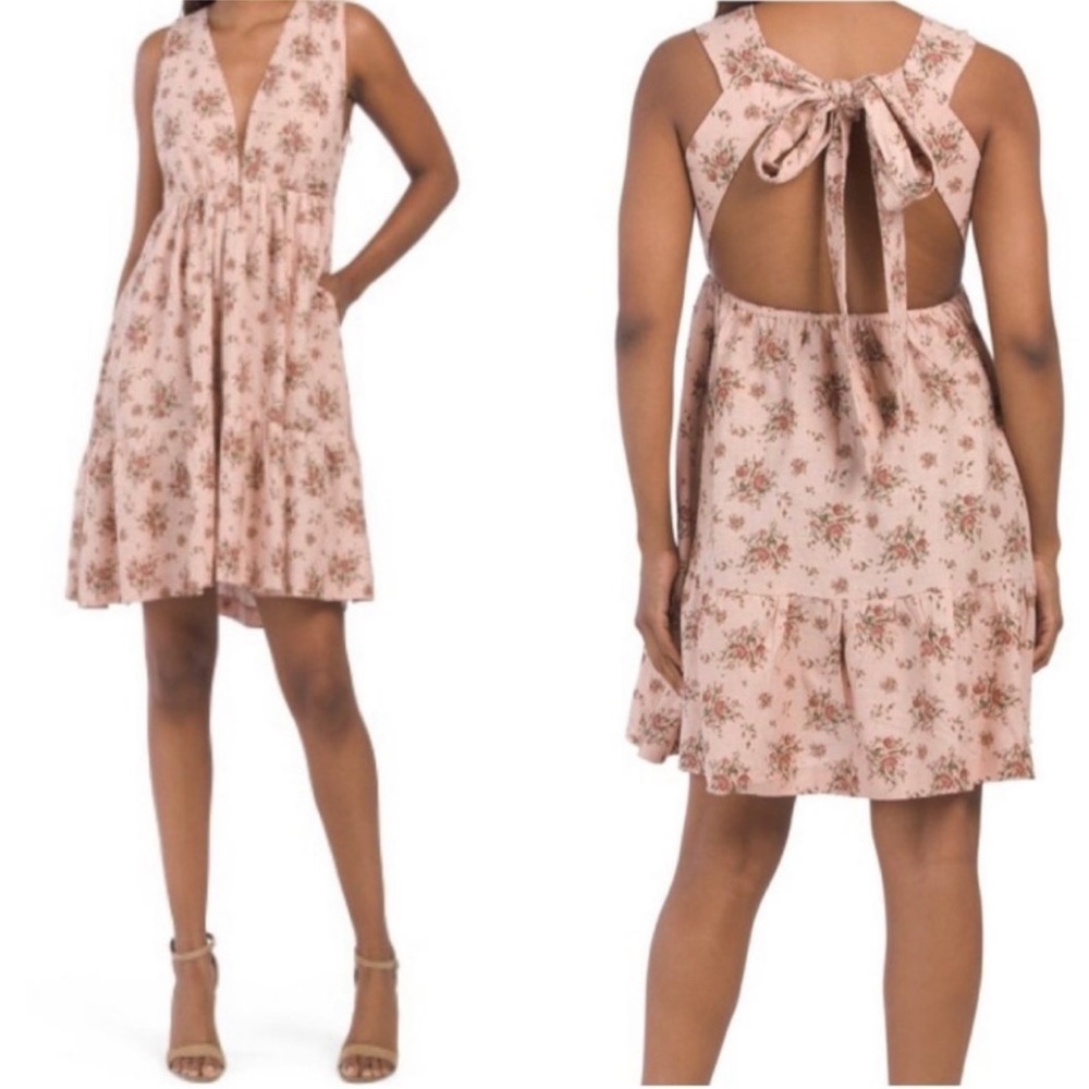 House of Harlow 1960 linen blend tie back floral mini dress